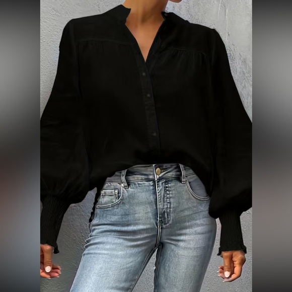 Boho shirred lantern sleeve blouse - Picture 7 of 15